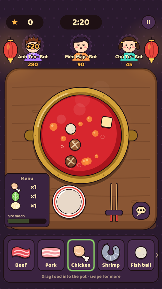 Four players around the hotpot