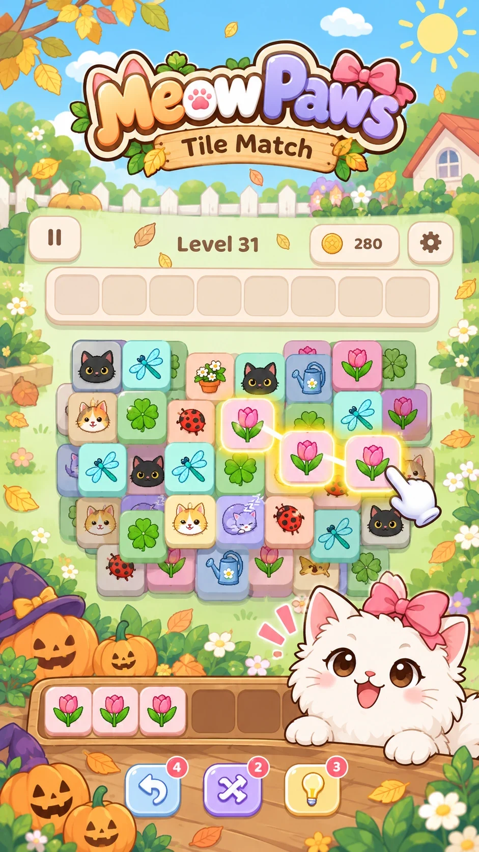 Level 31: matching tulip tiles on an autumn board